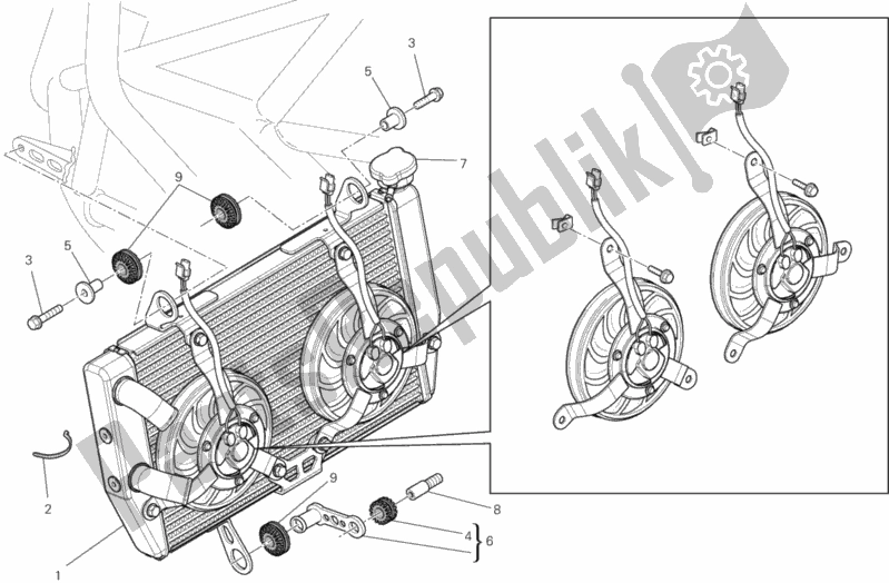 Alle onderdelen voor de Waterkoeler van de Ducati Multistrada 1200 ABS USA 2012